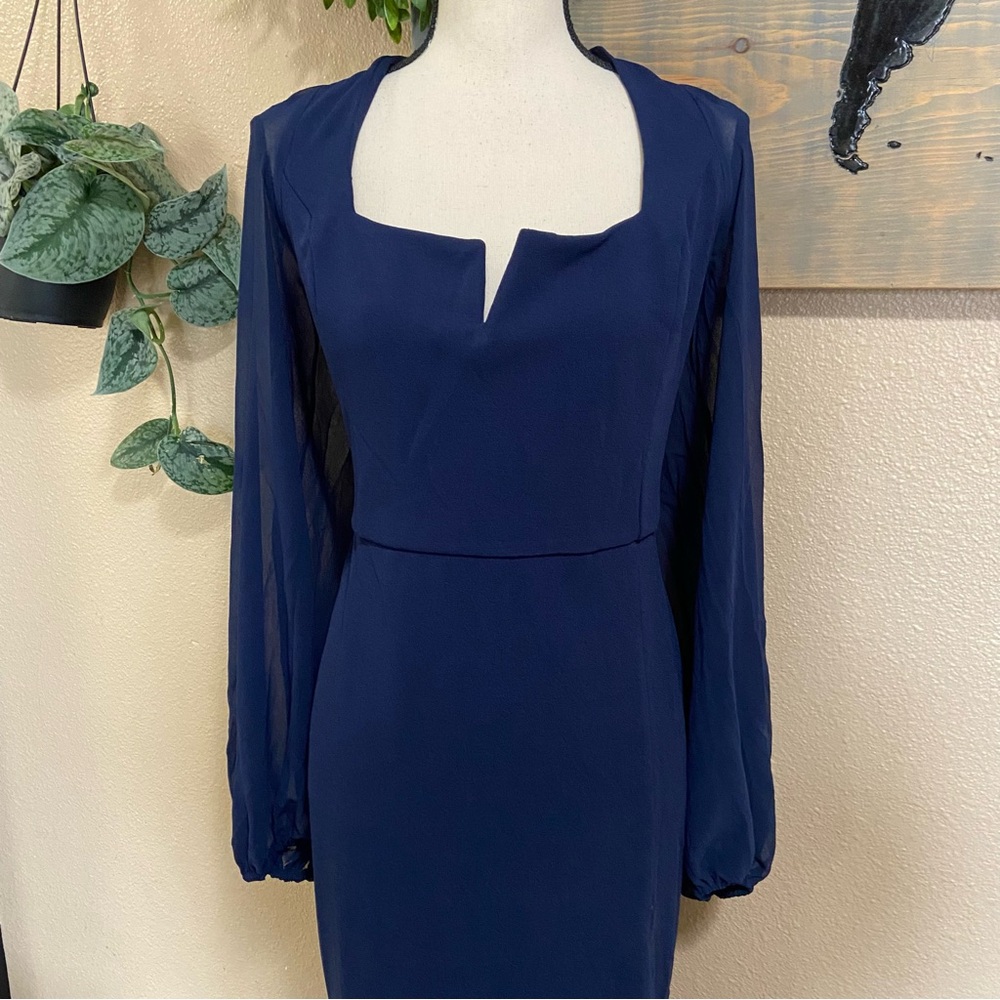 NWOT Lulus Composed Elegance Navy Balloon Sleeve Mermaid Maxi Dress - Picture 3 of 9